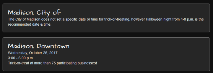 Madison Trick or Treat